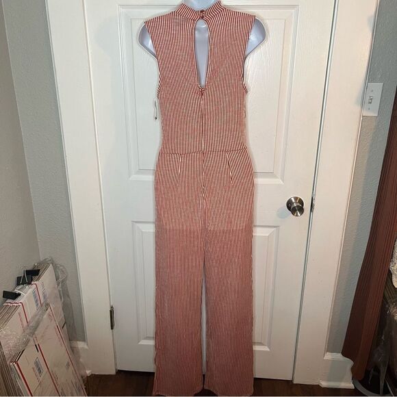 Modcloth For the Bliss of It Jumpsuit Rust Red Cream Jumpsuit Sleeveless M NWT - Picture 8 of 11
